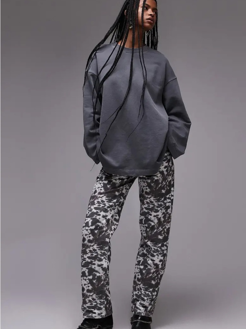 Topshop Brown & White Cow-Print Chinos
